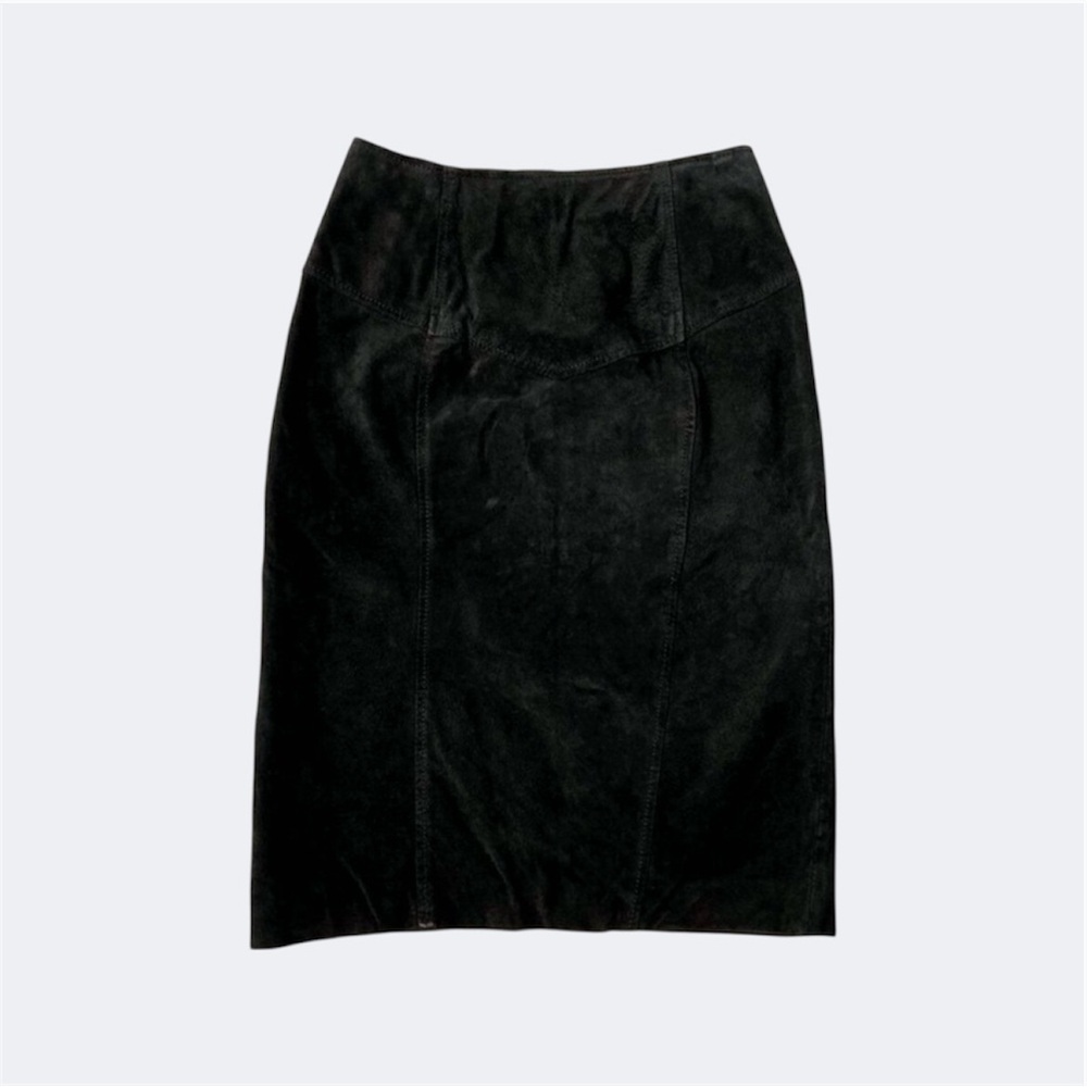 •Vintage• 1980s Chia Suede Leather Pencil Skirt in Black
